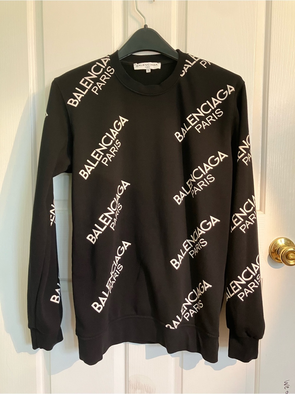 Balenciaga Black Crewneck Sweater with White Logo Print
